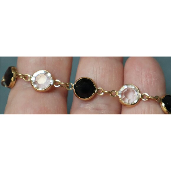 Swarovski Bezel Set Crystals Bracelet Black & Clear Vintage - Picture 2 of 3